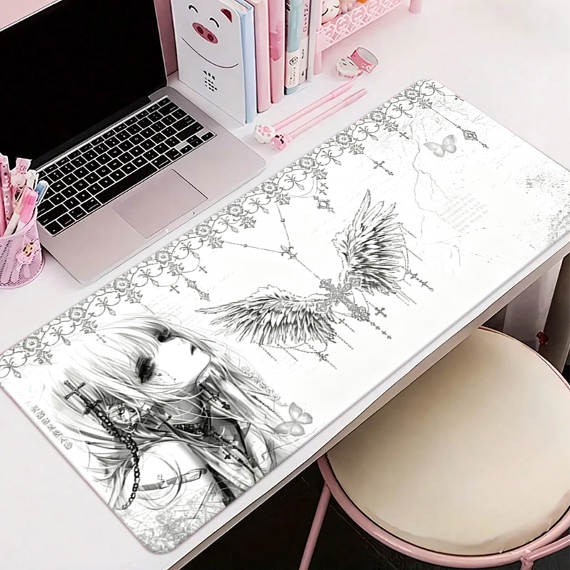 Gaming Accessories White - Skórzana podkładka pod mysz czarno-biała Anime